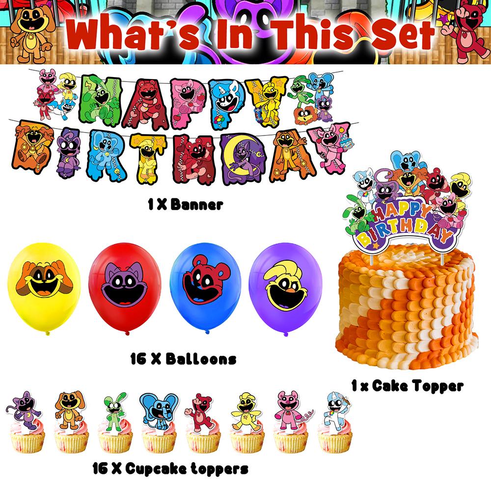 34 шт. принадлежностей для вечеринки Smiling Critters, включая баннер, топперы для торта, воздушные шары