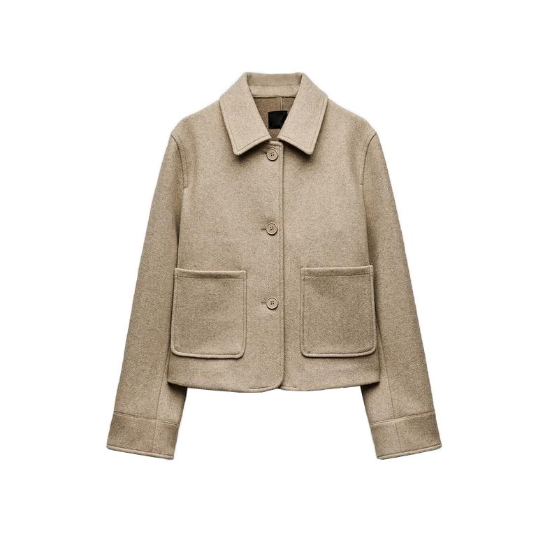 Fall and Winter New Women's Clothing Fashion Air Outlet Pocket Decoration Soft Lapel Long Sleeves Single Breasted Outwear 5070469