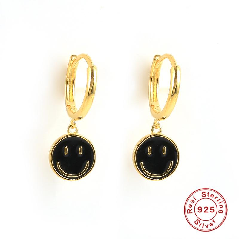 Серьги-клипсы из стерлингового серебра 925 пробы с эмалью в виде смайлика, капающее масло, летняя пляжная мода, простые креативные женские серьги