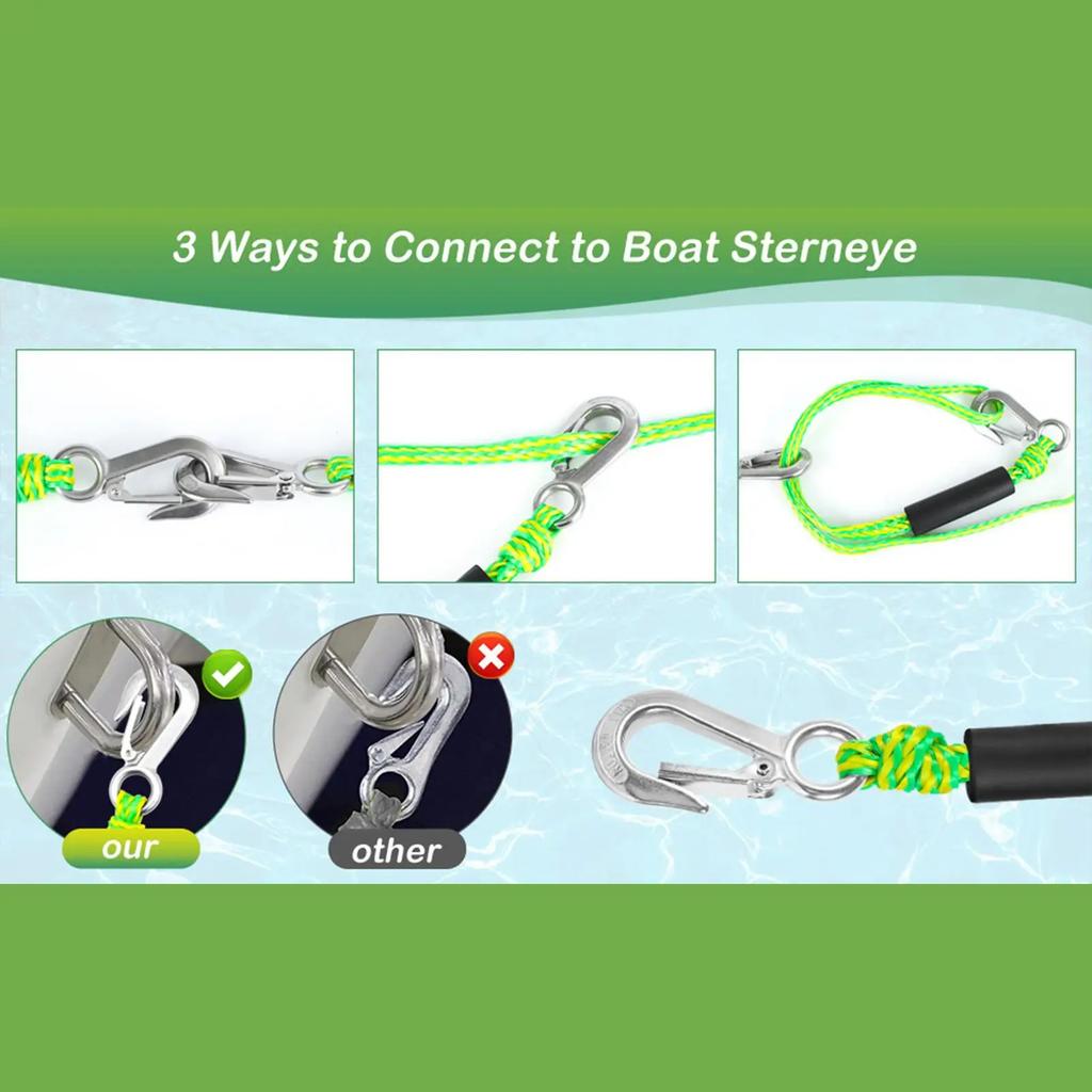 17FT Heavy Duty Boat Tow Rope with 2 Hooks, Floating Ski Harness for Wakeboarding Tubing, Water Sports Towing Line