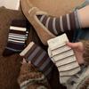 Ladies Autumn-winter Thick Warm Striped Double Collar Wool Medium Tube Pile Socks