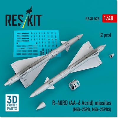 Reskit Едкая ракета с радиолокационным наведением 2 шт. Пластиковые детали для модели 1/48 Р-40РД АА-6 Полуактивная воздух-воздух (для МиГ-25ПД/ПДС) RSK48-0528 (Самолет)