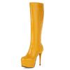 Sexy Women's High Boots Platform Zipper Leather Knee High Boot Female High Heels Autumn Winter Red Yellow Party Long Fetish Shoe