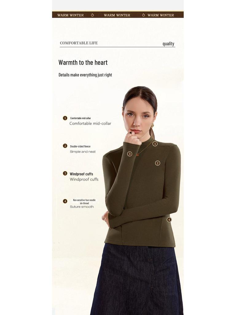 Женский термотоп с длинным рукавом и полуворотником из немецкого кашемира на осень