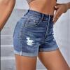 Джинсовые шорты с завышенной талией и рваным декором для женщин - Европейская и американская мода с подвернутыми манжетами