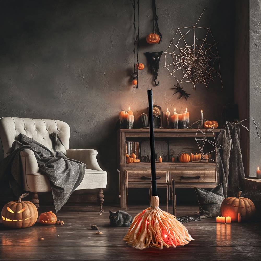 Floating Witch's Broom Halloween Holiday Party Decoration Props Haunted Animated Dancing Broomstick Halloween Decorations