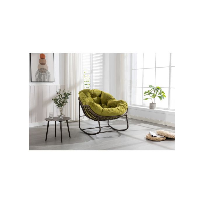 Fauteuil À Bascule D'extérieur En Rotin Avec Dossier, Adapté Aux Porches, Salons, Terrasses Et Jardins, Vert Olive