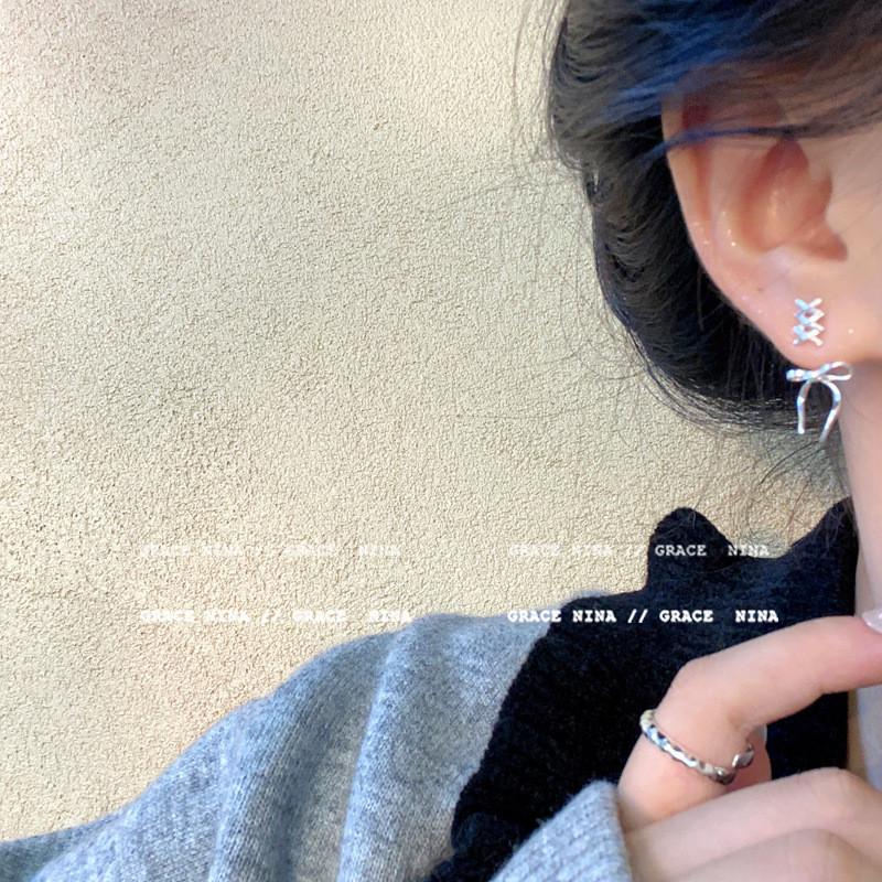 Elegant Bow Silver Earings for Women Twist Stud Earring Piercing Accessories Jewelry