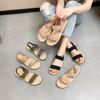 2024 New Sandals Women's Summer Outwear Imitation Grass Knitted Linen Roman Sandals Elastic Belt Flat Bottom Women's Shoes