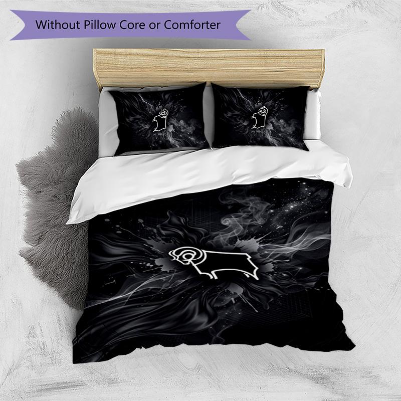 Derby County Football Printed 3 Pieces Bedding Set, Comfortable Skin Friendly Bedroom Duvet Cover Set