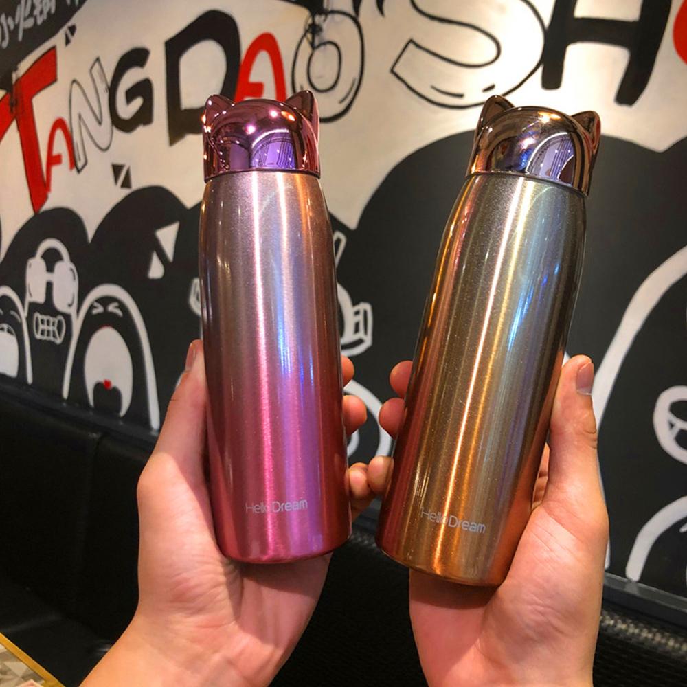 300/320ml Thermos Bottle Stainless Steel Vacuum Flasks Cute Cat Ear Thermal Cup Portable Travel Outdoor Mug for Coffee Tea Milk