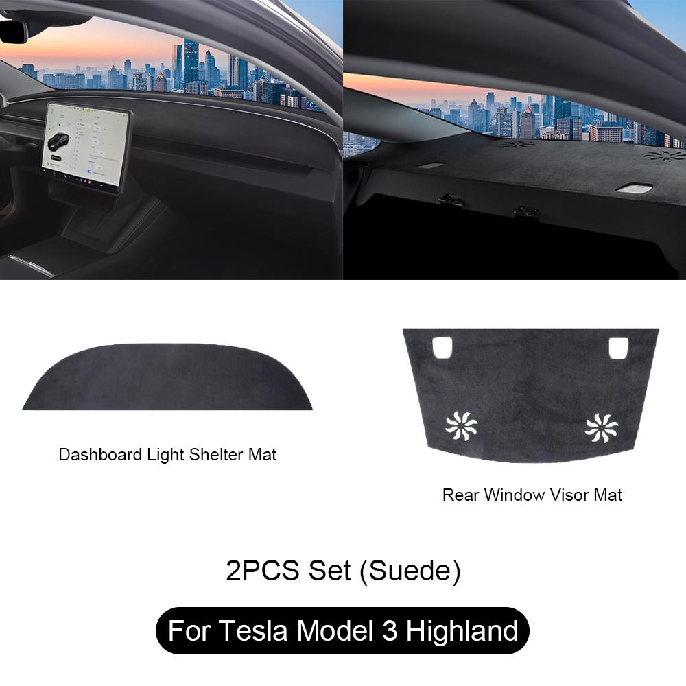 For Tesla Model 3 Highland Dashboard Cover Pad Sunshade Protector Dash Light-Proof Pad Rear Window Visor Mat Anti-UV Dash Mat