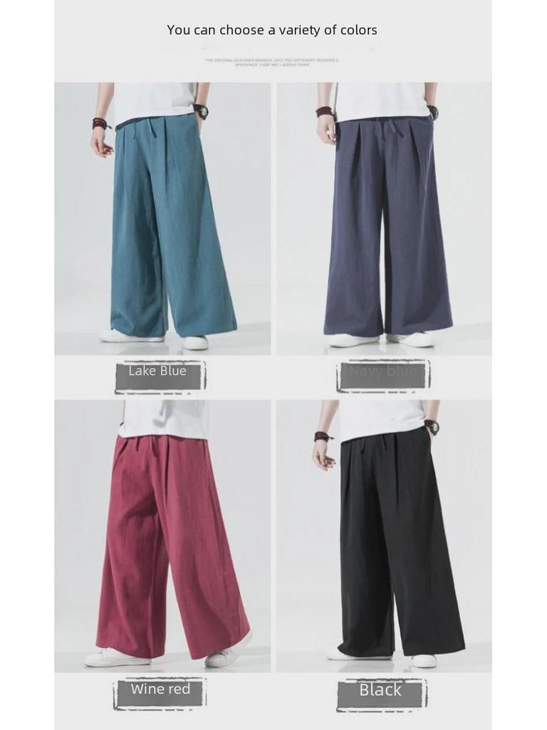 Мужские свободные повседневные брюки широкого покроя из китайского льна