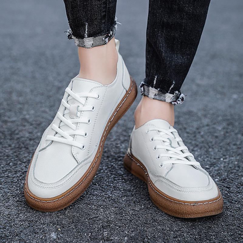 Men Top Layer Cow Leather Small White Shoes Casual Shoes Fashion Men Leather Sneakers Breathable Spring Men Designer Men Loafers
