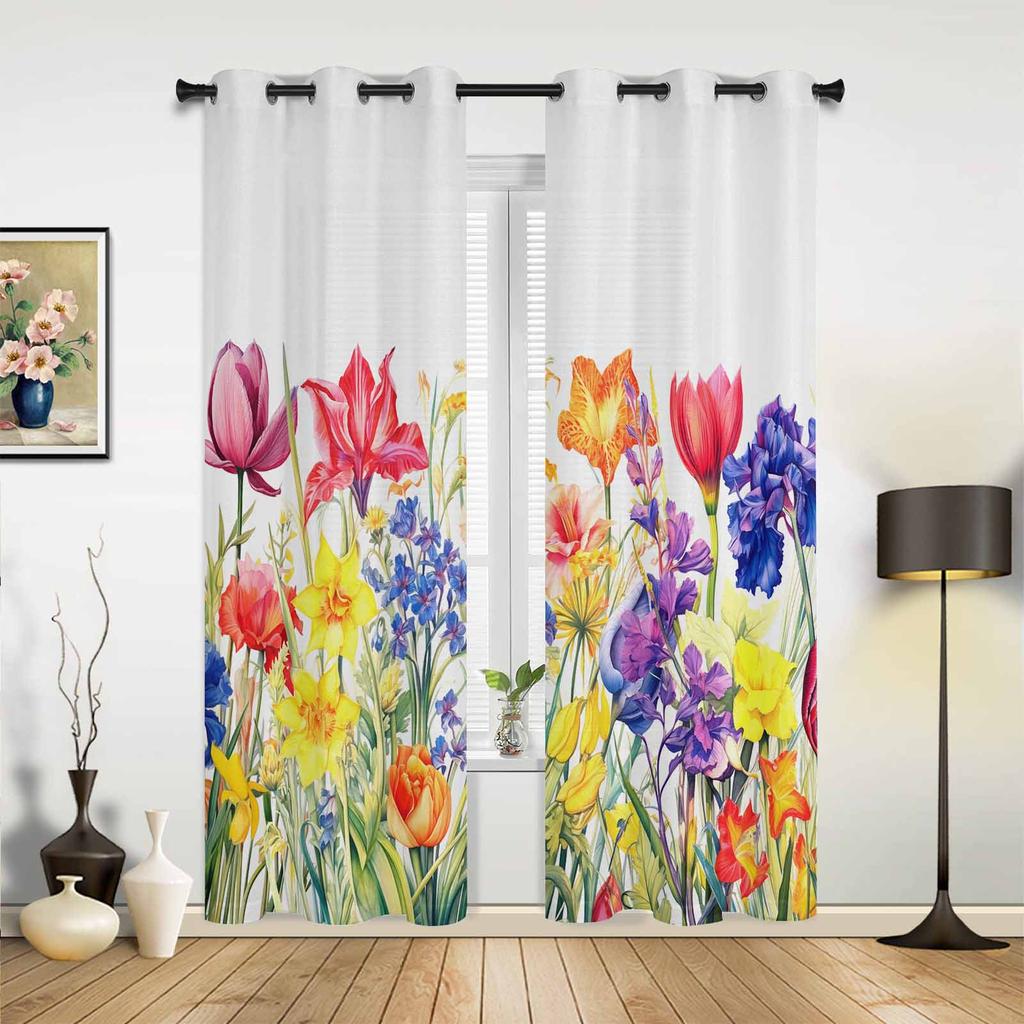 Spring Flowers Watercolor Window Curtains for Living Room Luxury Bedroom Curtain Kitchen Blinds Drapes Curtains