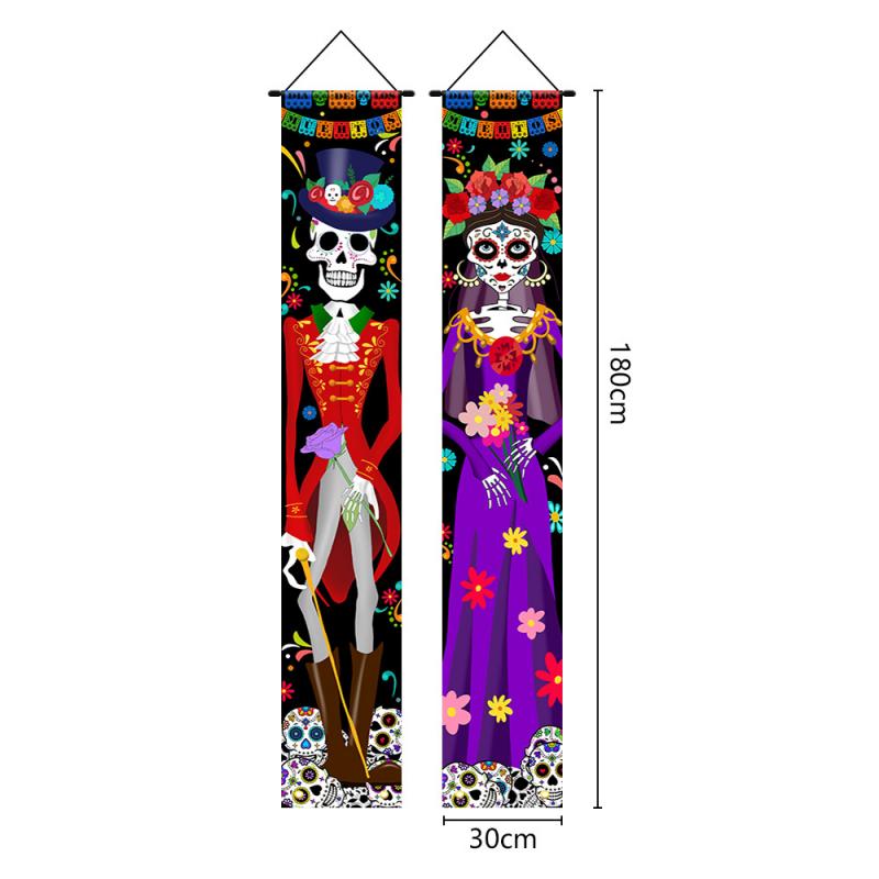 Halloween Lighted Porch Signs Banners Decorations Indoor Dia De Los Muertos Day of The Dead Outdoor Wall Door Couplet Decor