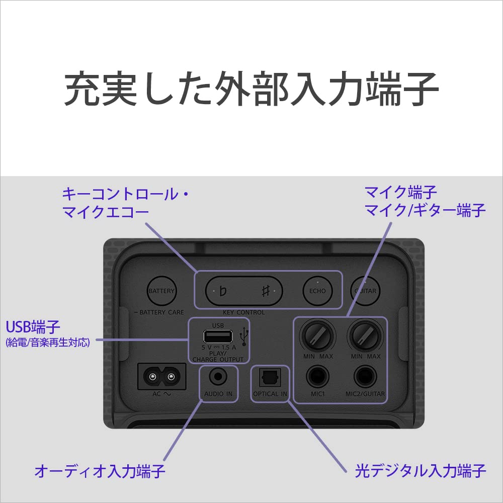 Sony Беспроводной динамик Громкое воспроизведение, которое резонирует даже в больших помещениях IPX4 Длительное время работы около 25 часов Поставляется с колесом для переноски для удобства