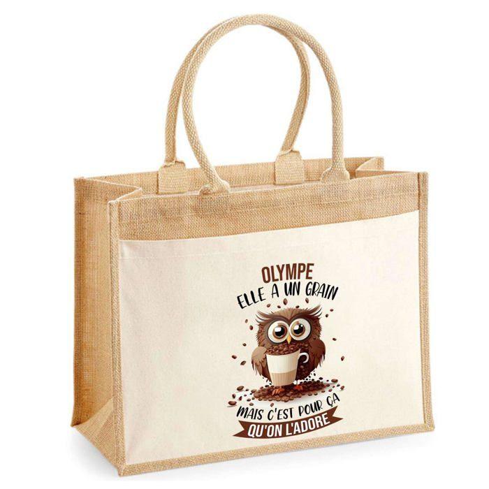 Sac de plage - PLANETEE - Jute avec poche Olympe Chouette Grain - Coton - Beige - Grande contenance