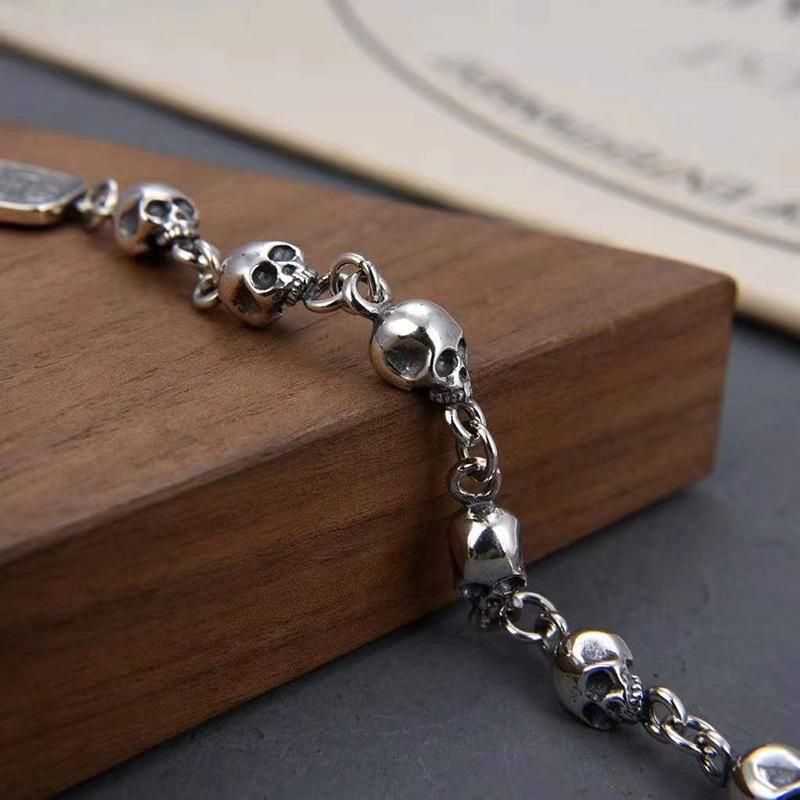 Браслет из стерлингового серебра S925, индивидуальный тренд, браслет с черепом, нейтральная ниша, хип-хоп, панк, ручные украшения, бутик ювелирных изделий