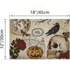 2Pcs Placemats Halloween Gothic Skull Table Mats Day of The Dead Roses Skull Decor Easter Decorations and Supplies for Home Kitchen