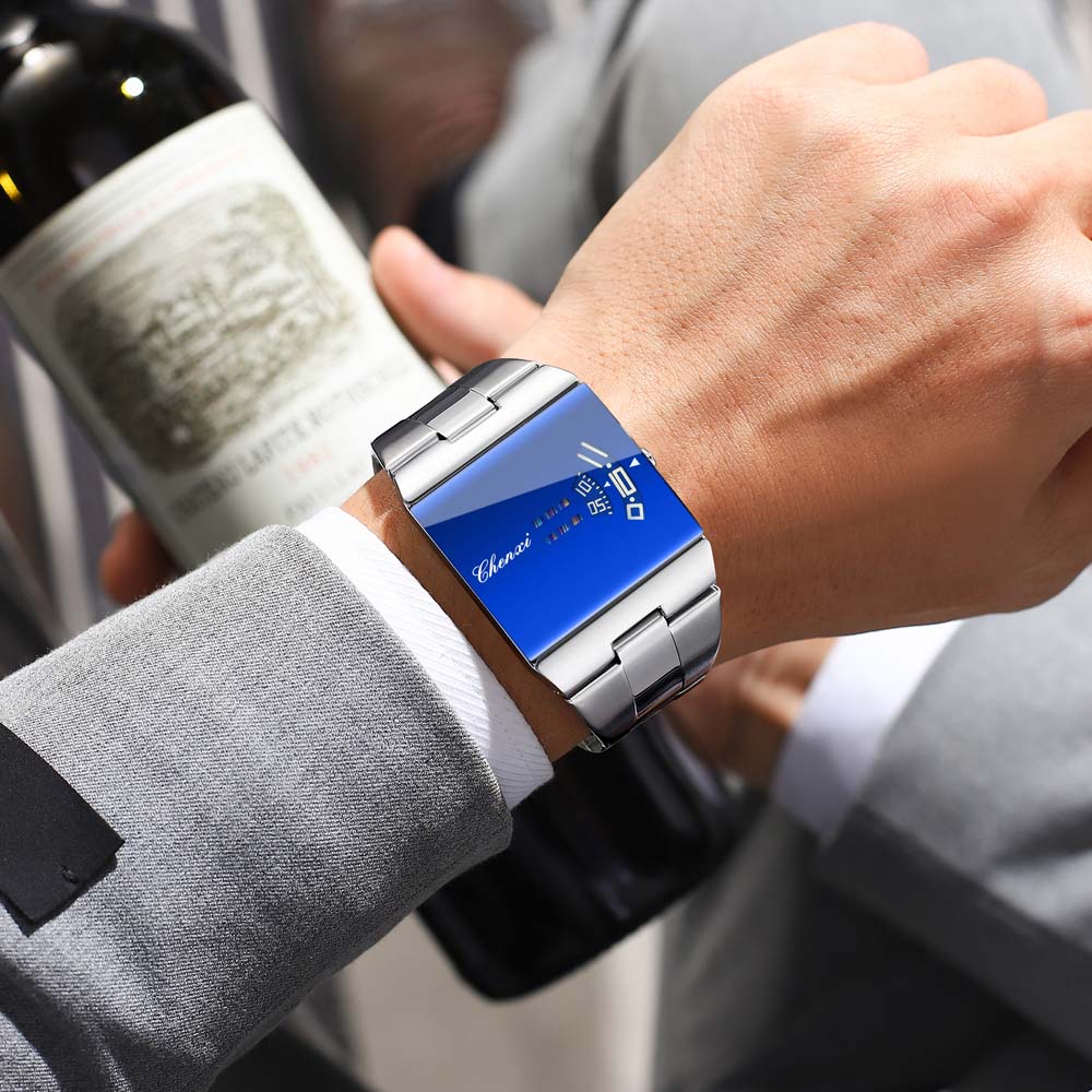 CHENXI New Digital Quartz Watch Trendy Men's Watch Ultra-Thin Water-Resistant Stylish Quartz Men's Watch Square Men's Wristwatch
