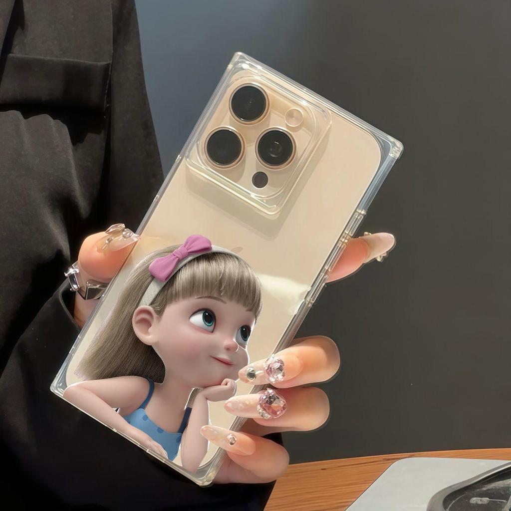 Прозрачный квадратный чехол-бампер для iPhone 14 Pro Max 12 13 15 Plus 11 16 ProMax, защита от окисления, с рисунком маленькой девочки