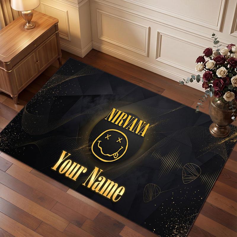 Nirvana Personalized Crystal Velvet Carpet, Customized Name Text Soft Anti‑Slip Rug for Living Room Bedroom