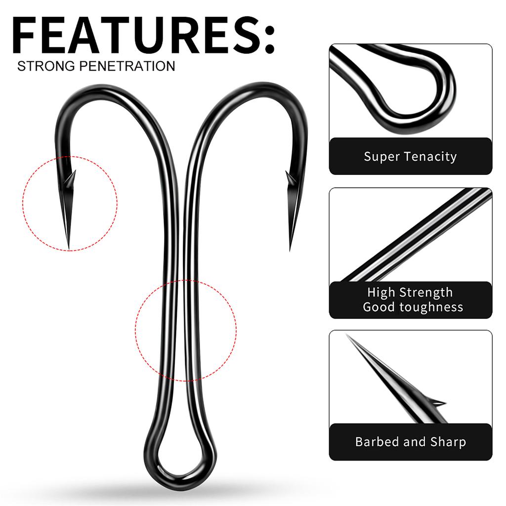 50 шт. рыболовный крючок с длинным хвостовиком, двойной крючок, комплект рыболовных двойных крючков, рыболовный крючок для лягушки, двойной крючок