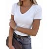 2026 New Women's Short-Sleeve Stretch V-Neck Slim Fit Casual Solid Color T-Shirt