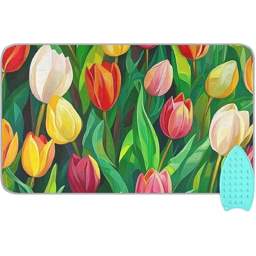 Коврик для глажки для стола Портативное дорожное одеяло для глажки Чехлы для гладильной доски Коврик для прессования Подушки для термопресса 27,6x47,2 дюйма Серые цветы