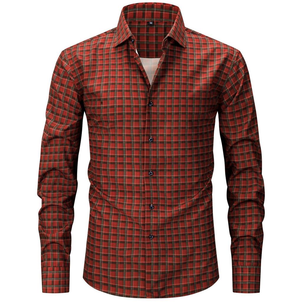 Мужская эластичная клетчатая полосатая рубашка с длинным рукавом большого размера, мужская рубашка на пуговицах светлого цвета с квадратным воротником и цифровой печатью