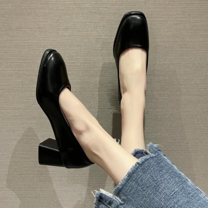 Fashion Women's Summer Footwear High Heels Shoes for Woman 2024 Square Toe Pumps Moccasins Office On Heeled White Casual Slip Non Spring