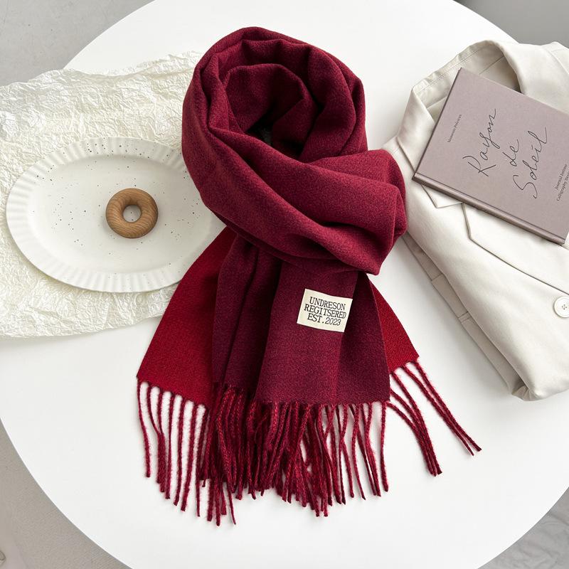 Новый двухсторонний двухцветный искусственный кашемировый однотонный шарф для женщин, зимний теплый шарф-шаль с бахромой для пожилых людей