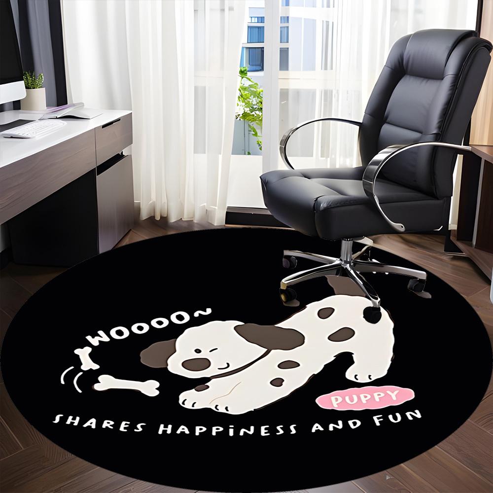 1pc Puppy Bone Cute Happy Office Round Area Rug, Mat Suitable ForOffice, Under Office Chairs Bedroom Living Room Home Decor, Room Deco