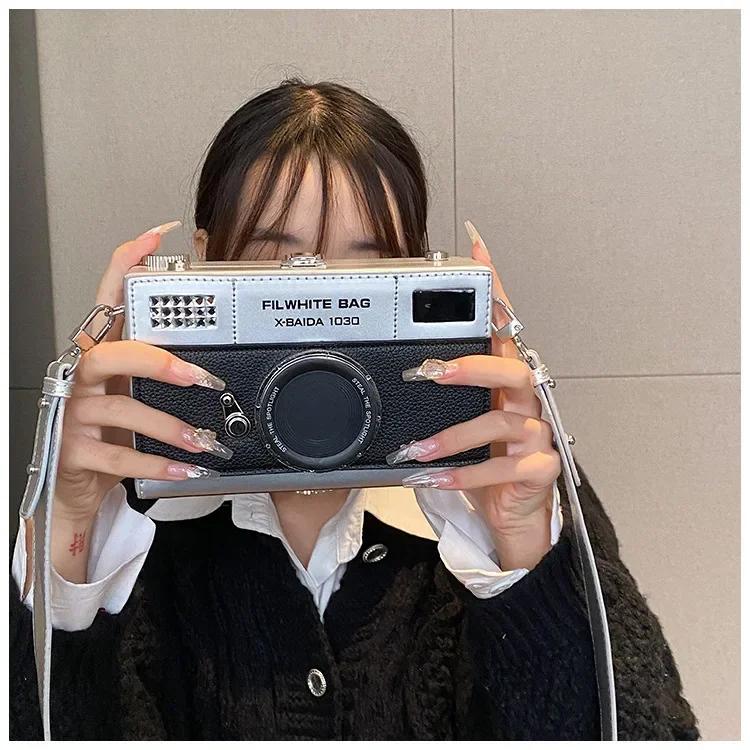 Женская модная сумка через плечо в стиле ретро-фотоаппарата, забавная квадратная сумка, ретро-камера, сумки-кроссбоди