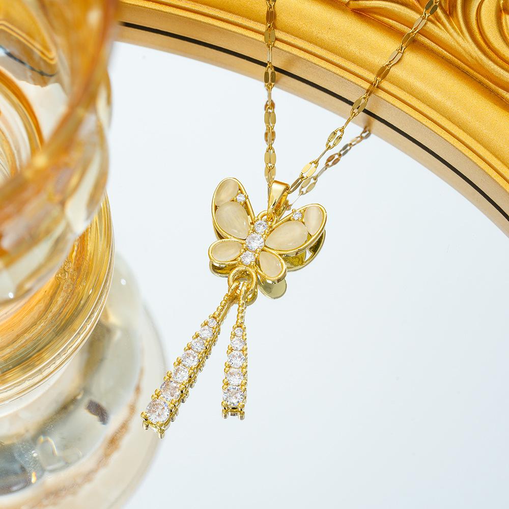 Женская универсальная цепочка на ключицу с кисточкой в виде бабочки и кошачьего глаза, популярные аксессуары, новое ожерелье из циркония