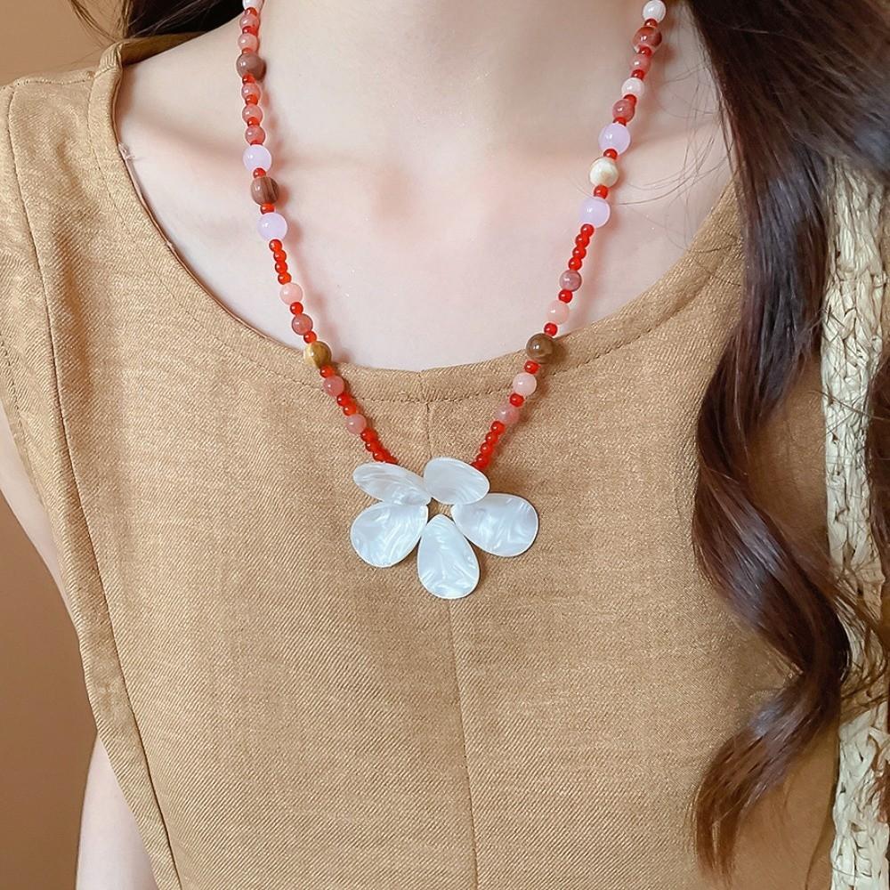 Beaded Shell Flower Necklace Ocean Style Ocean Style Neck Chain Stone Pendant Necklace  Beach