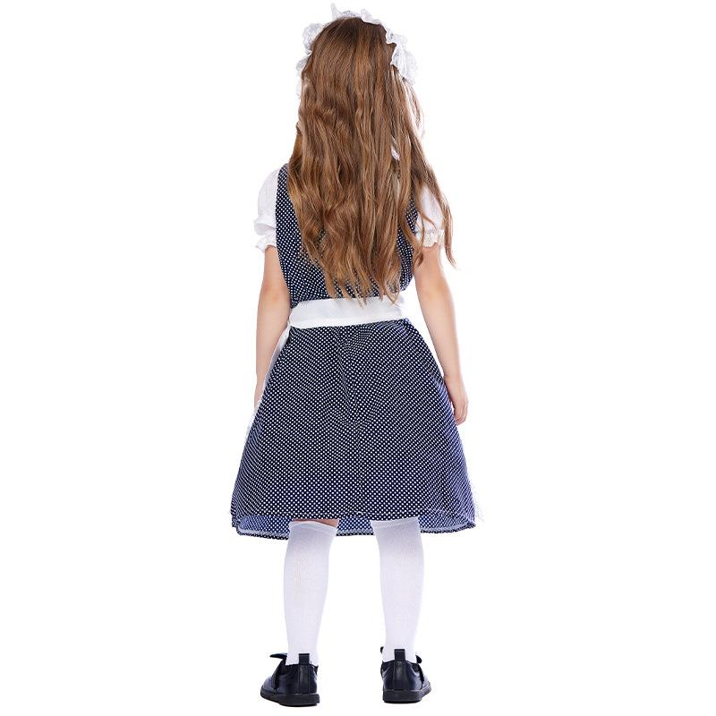 Girls Kids Princess German Beer Oktoberfest Mesh Floral Dress Headwear Set Maid Children Halloween Cosplay Costumes Role Play Outfit