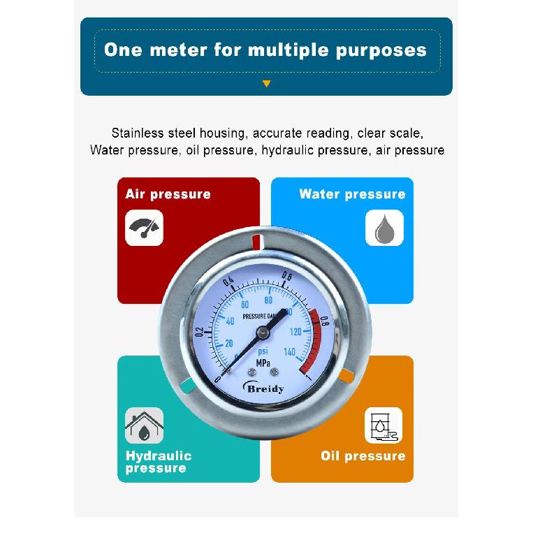 Xin Tester Anti-vibration Pressure Gauge glycerin Thread G1/4 0-60Mpa Stainless Steel Air Oil Water Hydraulic Gauge YN60ZT