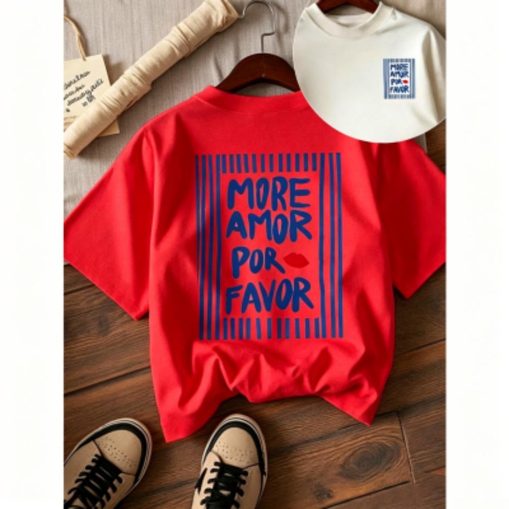 Summer Letter Red Lips Print Kids T-Shirts Fashion Street Short-Sleeve Outdoor Casual Tops for Boy and Girl's Tees Top