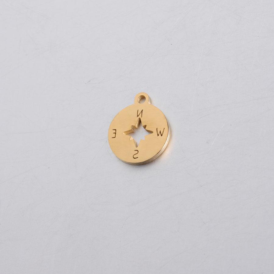 Круглое полое зеркало-подвеска из нержавеющей стали в виде компаса (12*14,3 мм)