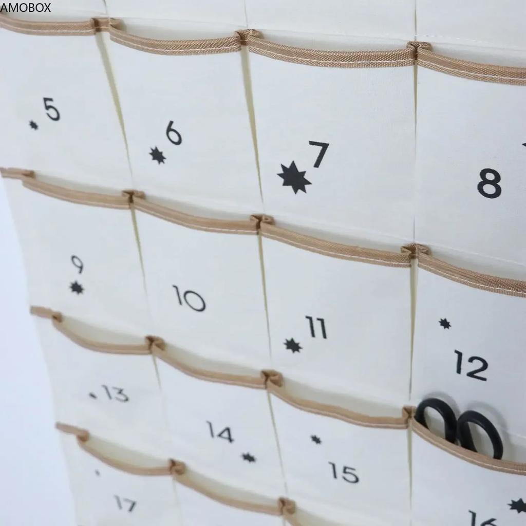 Christmas Advent Calendar with 24 Pockets Reusable Fabric Wall Hanging Bag Christmas Decorations