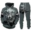 Модная мужская толстовка с 3D принтом волка/комплект, повседневная толстовка с длинными рукавами + брюки, костюм в стиле Харадзюку, уличная одежда для пары