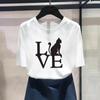 (Asian Size) Fashion Print Female Paw Love Cat Pet Dog Love Casual Women's Top Casual T Clothing Graphic Tee Short Sleeve T-shirt