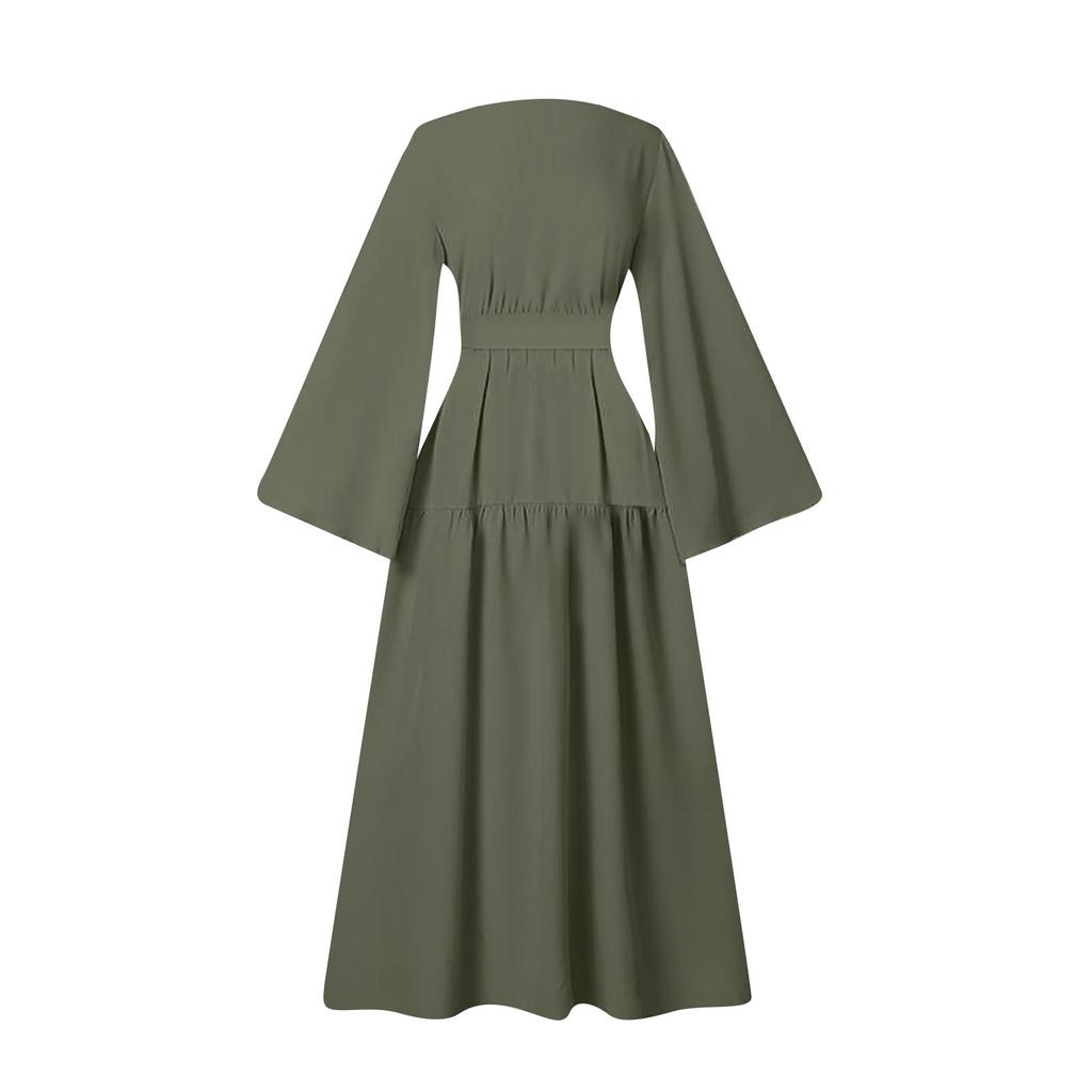 Мусульманские женские платья для отпуска с расклешенными рукавами и поясом на подоле, длинные