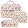 3Pcs Makeup Bag Set Cosmetic Holder Bag Large Capacity Quilted Portable Cosmetic Pouch Aesthetic Cotton for Travel Vacation