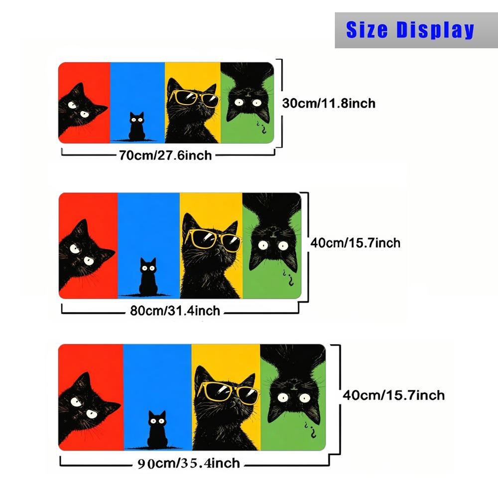 Funny Black Cat Cartoon Mouse Pad Large Computer Office Game Table Mat Rubber Anti-slip Stitched Keyboard Mat 90x40 XXL Desk Pad