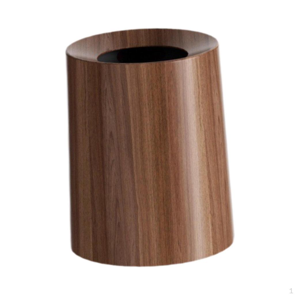 Imitation Wood Grain Trash Can Open Top Garbage Bucket Elegant Waste Basket Round Wastebasket