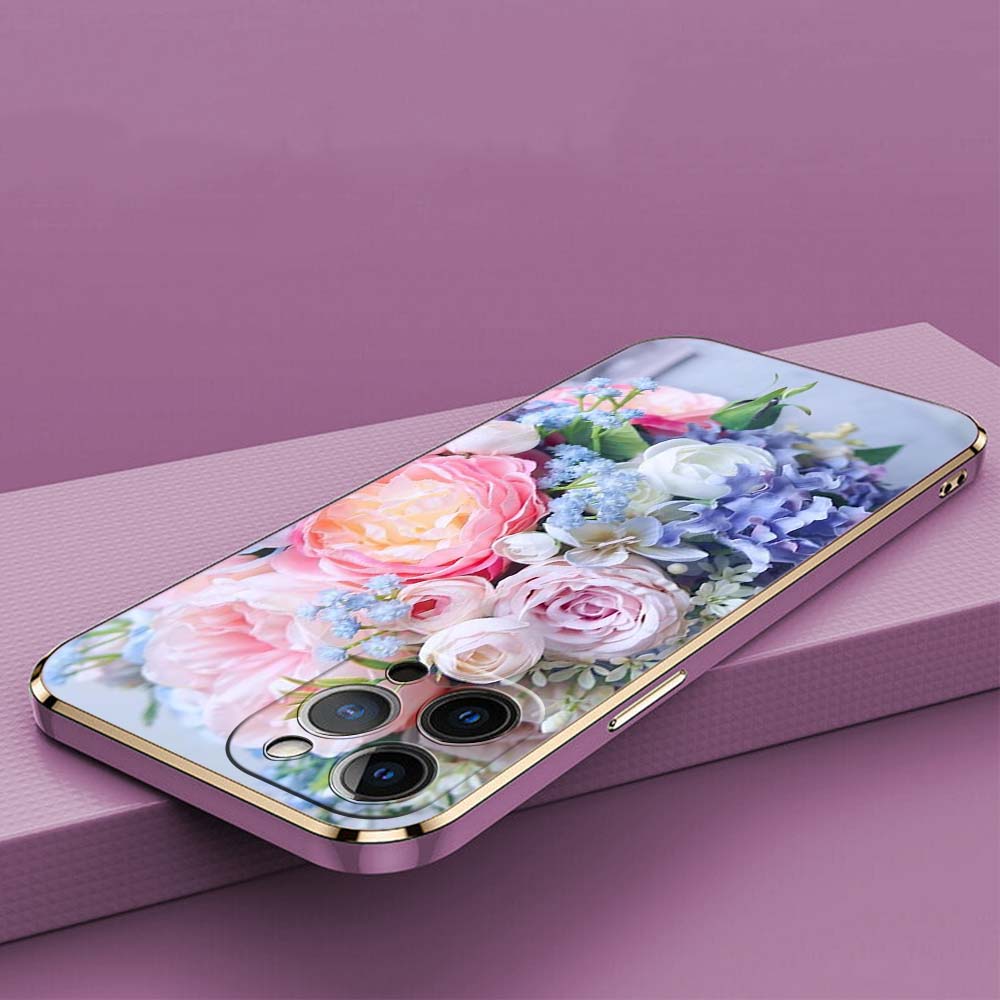 N48 Цветочный пион Ваза с золотым покрытием края Мягкий чехол для телефона из ТПУ для Samsung S23 S24 S22 Ultra A14 A34 A54 A22 Huawei P40 Honor 90 Противоударная задняя крышка
