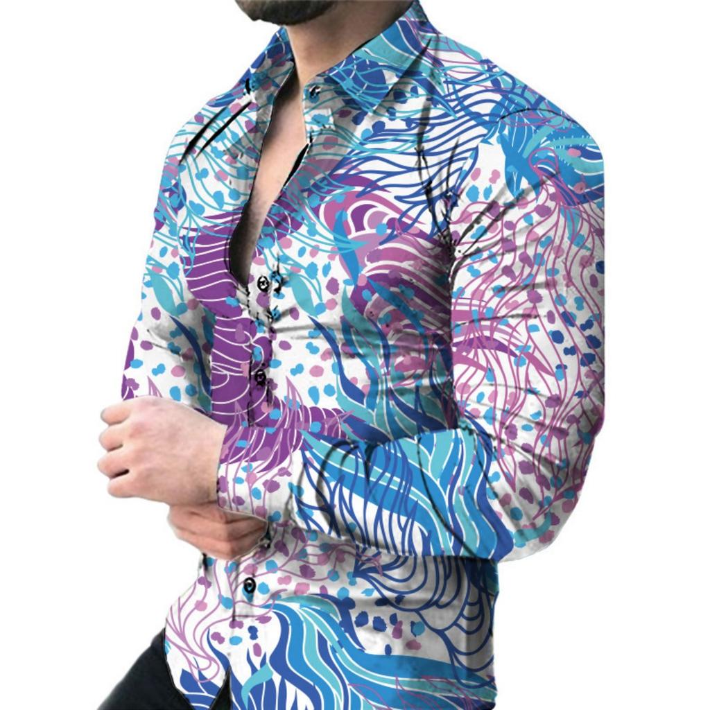 Модный must-have! Стильная повседневная мужская рубашка с длинным рукавом и абстрактным принтом
